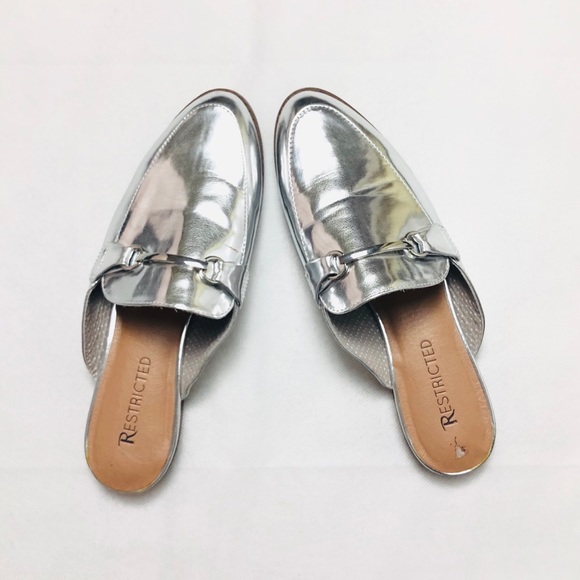 metallic flat mules